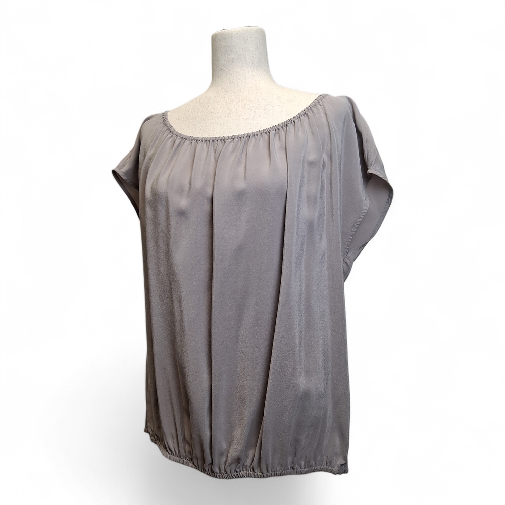 Joie Women's Taupe Silk Scoop Neck Short Sleeve Blouse S